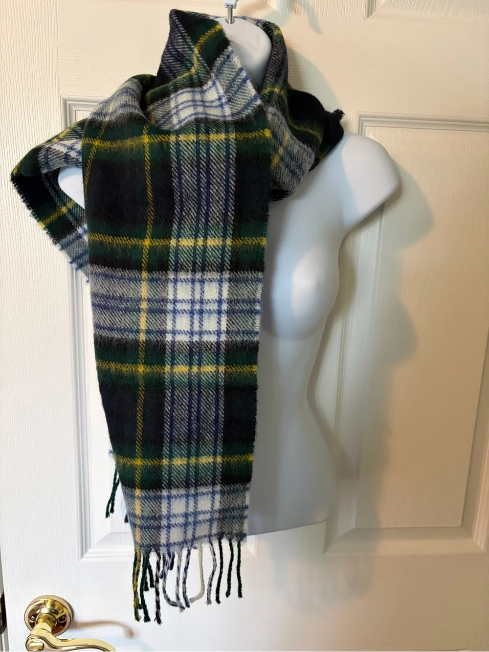 Classic Plaid Scarf in Green, Navy & Yellow
